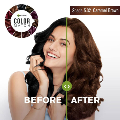 Garnier Color Naturals 5.32 Taapsee's Caramel Brown Nourishing Permanent Hair Color Cream Riche Multi Application 5