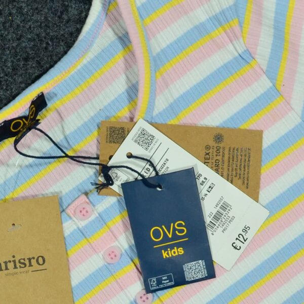 Ovs Kids Oeko Tex Blue Yellow Pink Striped Girls Tops T Shirt 3