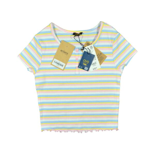 Ovs Kids Oeko Tex Blue Yellow Pink Striped Girls Tops T Shirt