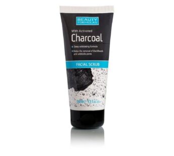 BEAUTY FORMULAS with activated charcoal, deep exfoliating formula, helps the removal of blackheads and unblocks pores facial scrub