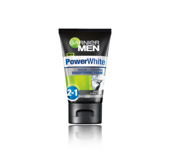 GARNIER men new powerwhite 2 in 1 saving+cleansing brightening foam, easy lather & rinse texture with instant cool skin and close shave