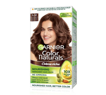 GARNIER Color naturals 5.32 TAAPSEE’S CARAMEL BROWN NOURISHING PERMANENT HAIR COLOR MULTI APPLICATION NO AMMONIA, Intense color result, Lasts up to 10 weeks, 100% grey coverage