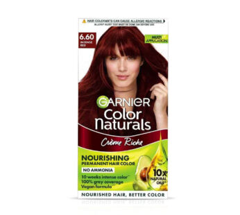 GARNIER Color Naturals 6.60 INTENSE RED, MULTI APPLICATION, NOURISHING PERMANENT HAIR COLOR NO AMMONIA 10 weeks intense color with 10X NATURAL OILS, 100% grey coverage Vegan formula