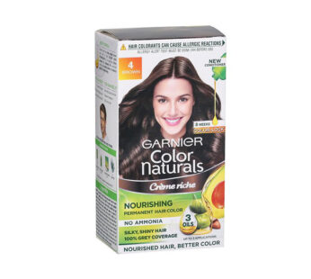 GARNIER Color naturals Creme riche Shade 4 Brown NOURISHING PERMANENT HAIR COLOR NO AMMONIA