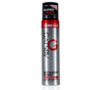 Gatsby LEVEL-4 SUPER HARD HAIR SPRAY STRONG HOLD SET & KEEP SPRAY MAINTAINS FIRM STYLE without visible residue