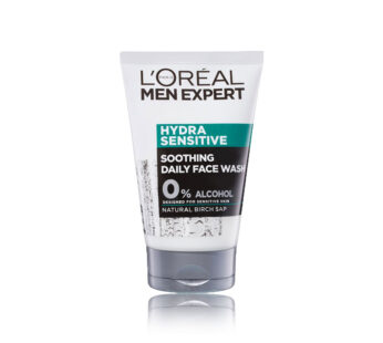 LOREAL men expert hydra sensitive soothing daily face wash with 0% alcohol designed for sensitive skin, natural birch sap